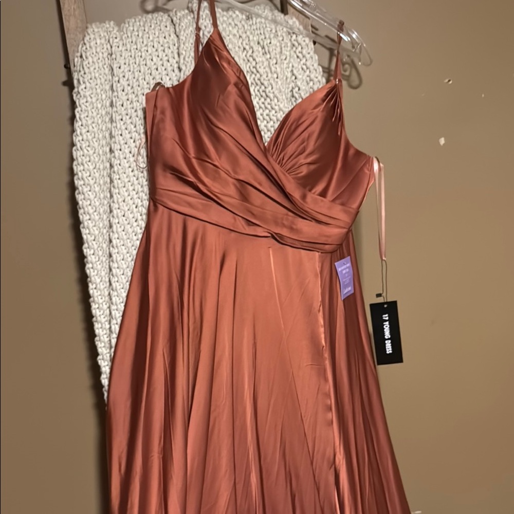 Lulu's Orange Pink Halter Ruched Gown